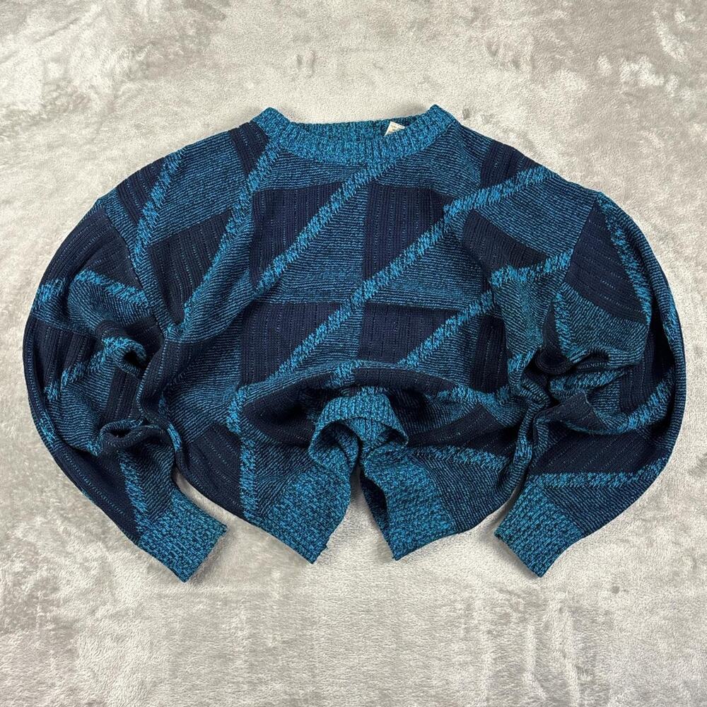 Vintage 80’s Michael Gerald Blue Geometric Knit Sweater Size M